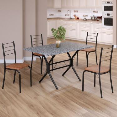 Imagem de Conjunto Sala De Jantar Mesa Retangular 100x60cm Tampo Granito Ocre 4 Cadeiras Rio C. Marrom - Preto Fosco