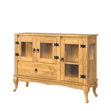 Imagem de Aparador Rústico Madeira Maciça 3 Portas Vidro Lateral Mel D125vl Shop Jm