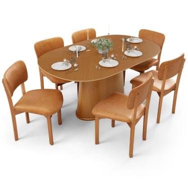 Imagem de Conjunto de Jantar Valência Dara 6 Lugares Tampo MDF com Cadeiras em Couro Sintético Ma...