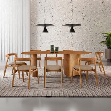 Imagem de Mesa De Jantar Soláris 220cm Madeira Tampo Laminado Orgânico Veludo Bege/Imbuia Nat.