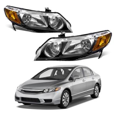 Imagem de AXLAHA Conjunto de farol para Honda Civic Sedan 2006 2007 2008 2009 2010 2011 Honda Civic Sedan 4 portas preta com refletor âmbar lente transparente substituição LH+RH