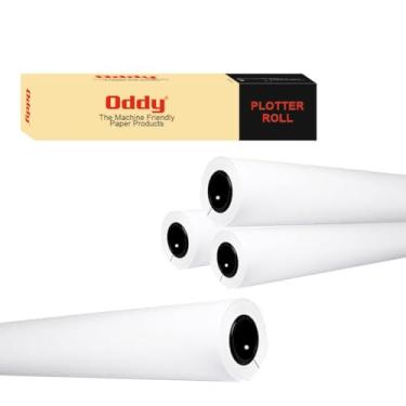 Imagem de Oddy Papel plotter de formato amplo – 4 rolos, 60 cm x 150 pés, papel adesivo de 9 kg (80 GSM com núcleo de 5 cm), 96 branco brilhante, papel CAD bond para impressoras a jato de tinta, engenharia