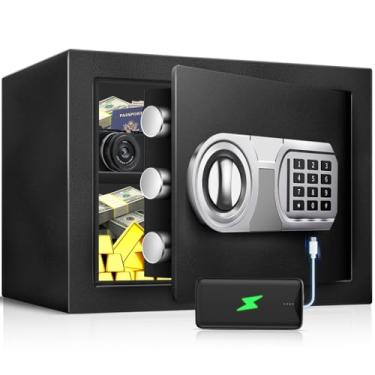 Imagem de Bioaeyok Cofre Pequeno De 1,3 Pés Cúbicos Para Casa, Pessoal E Caixa Bloqueio Com Luz Sensor Led Cabo Usb-C Emergência, Prateleira Removível Dinheiro, Joias Documentos