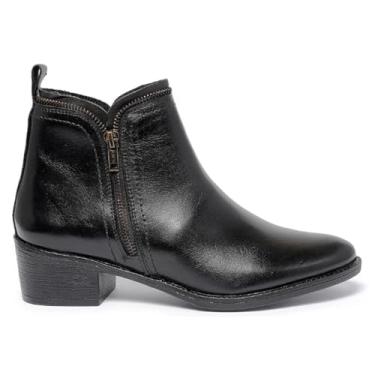 Imagem de Bota Feminina de salto baixo e bico fino de couro legitimo com zipper lateral (Preta, BR, Adulto, Numérico, 35)