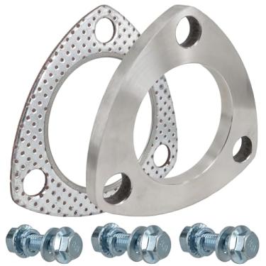 Imagem de SHINTONES Flange e junta de escape de 3 parafusos de 2,15 polegadas, conjunto de conexão de flange de escape de aço inoxidável com parafusos e porcas de flange (54 mm)