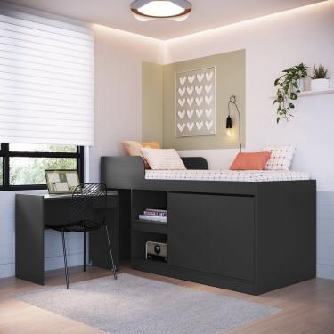 Imagem de Cama Alta Multifuncional Solteiro Com Estação De Trabalho 80 Jacarta Grafite