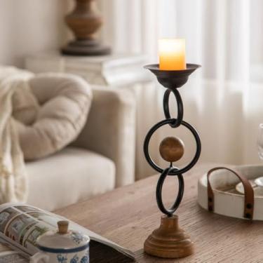 Imagem de Suporte de vela moderno de metal preto - suporte de vela decorativo, suporte decorativo de 35 cm de altura, base antiderrapante para mesa de centro de mesa, casa, casamento, festa, decoração de hotel