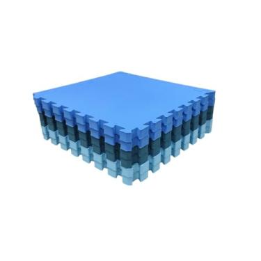 Imagem de Kit 4 Tapete Tatame Eva + Bordas de Acabamento Loja da Maria 50x50x3cm 30mm Tons de Azul