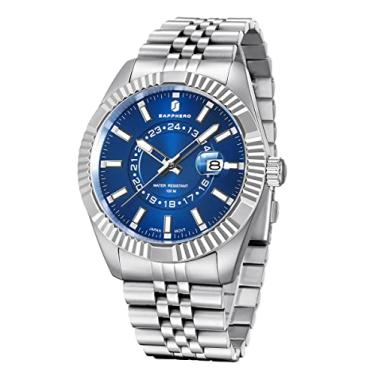 Imagem de SAPPHERO Relógios masculinos 100 m, à prova d'água, clássico, analógico, minimalista, premium, formal, prata, aço inoxidável, maduros, fáceis de ler, relógios de pulso clássicos para