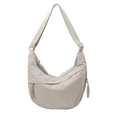 Imagem de Bolsa Hobo para mulheres e homens, bolsa de ombro crescente, retrô, de lona de nylon, bolsa transversal de veludo cotelê despojado, Bege