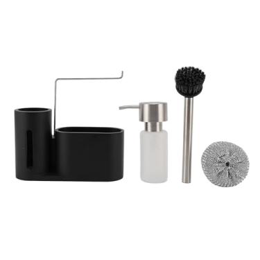 Imagem de Conjunto de dispensador de sabão de prato 3pcs pia de cozinha organizador resina aço inoxidável lavar a louça líquida rack de armazenamento de escova de bola