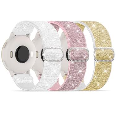 Imagem de Sunnyson Pulseiras elásticas para Garmin Forerunner 165/55/Vivoactive 5/Venu Sq/Sq 2, pulseira esportiva de nylon de 20 mm para Garmin Vivomove HR/Sport masculino e feminino, branco/rosa/dourado e