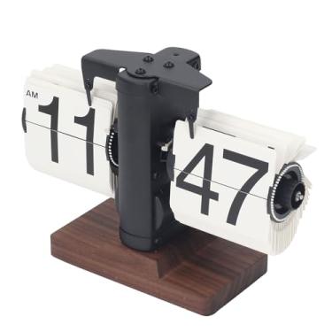 Imagem de Zhjvihx Relógio da Mesa Flip, Página Automática Girando o Relógio Digital PVC Aço Inoxidável Com Base de Madeira para Escritório (Página branca de prateleira preta)