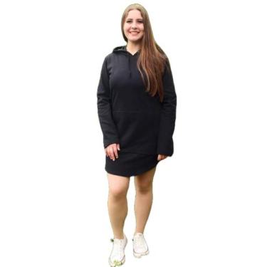 Imagem de Vestido Blusão de Moletom Feminino Com Capuz - Manchur, Preto, P