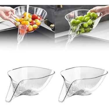 Imagem de Cesta de drenagem multifuncional com bico, coador de drenagem de pia de cozinha de plástico, funil de cesta de drenagem, tigela de escorredor para macarrão de salada de frutas (2 transparente)