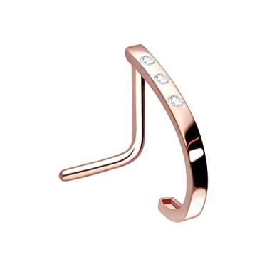 Imagem de PIERCINGLINE Anel de nariz de 20 g Aço cirúrgico 316L piercing de narina | Anel de nariz em forma de L em aro ótico 3 cristais | Brincos de nariz para mulheres e homens
