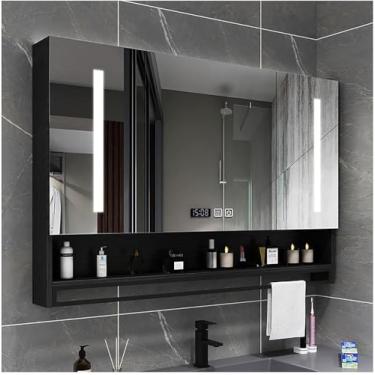 Imagem de Armário De Remédios De Banheiro Iluminado Por Led Retangular Com Espelho Armário De Espelho De Banheiro Com Luzes E Organizador De Armazenamento De Desembaçador, White, 90cm