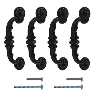 Imagem de AUXBC 4 peças de alças de armário com trava de 15 cm, puxadores de gaveta giratória de liga de zinco vintage de 18,8 cm de comprimento, acabamento preto rústico para ferragens de móveis de cômoda de