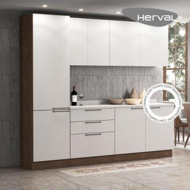 Imagem de Cozinha Modulada Pequena Herval Amsterdam, 7 Peças, Off White e Avelã,
