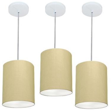 Imagem de Kit/3 Lustre Pendente Cilíndrico Md-4012 Cúpula Em Tecido 18x25cm Algodão Crú - Bivolt