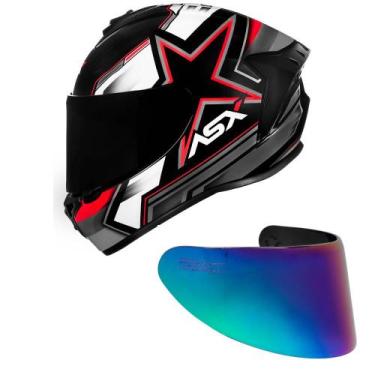 Imagem de Capacete ASX Draken Pilot Preto Cinza e Vermelho Fosco Mais Viseira Ca