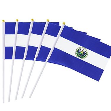 Imagem de Mini bandeira salvadorenha de El Salvador portátil pacote com 50 bandeiras nacionais de topo redondo, suprimentos de decoração de festa para desfiles, Copa do Mundo, eventos esportivos, festival