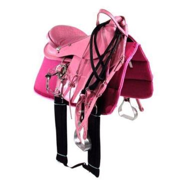 Imagem de Sela Australiana De Arco Rosa Inox Luxo 16 Polegadas + Acessórios - Co