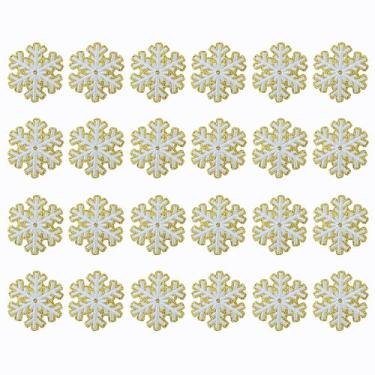 Imagem de SaktopDeco 24 peças remendos dourados com glitter de floco de neve e floco de neve para bordado para acessórios de roupas com tema de inverno