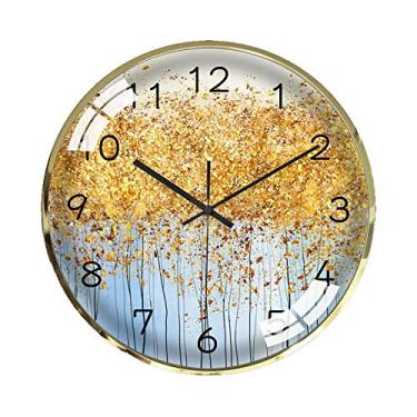 Imagem de ngddf2haa Lindo relógio de parede dourado e redondo mudo moda sala de estar quarto estudo relógio de parede decorativo relógio de pêndulo (tamanho: A Estilo: Estilo 1) (B)