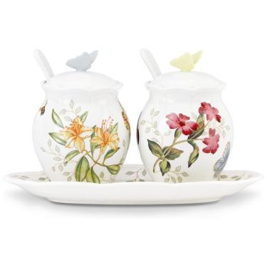 Imagem de Conjunto de Potes para Mantimentos de 2L Inclui 2 Colheres e 1 Bandeja em Porcelana, Lenox 833956, Branco Colorido