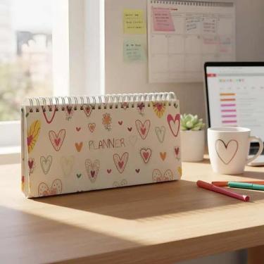 Imagem de Planner Agenda De Mesa 23 cm Corações 52 Folhas - Culturama