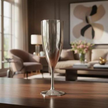 Imagem de Taça Metalizada Champagne Acrílico Decoração Festa Prata 180ml - LSC T