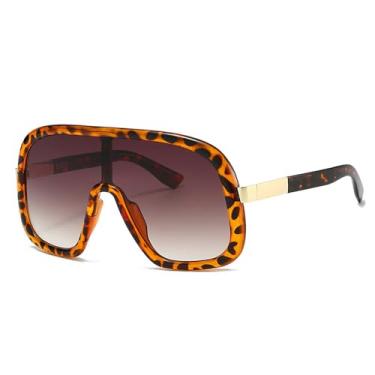 Imagem de Óculos de Sol Feminino Oversized com Lentes Gradientes UV400, Estilo Punk, para Esportes ao Ar Livre, Corrida e Ciclismo, Estampa de Leopardo e Degradê Chá