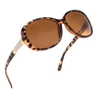 Imagem de Óculos de sol femininos polarizados grandes para mulheres, têmporas cravejadas, Jackie O, moderno, elegante, vintage, para viagens, Tartaruga/marrom
