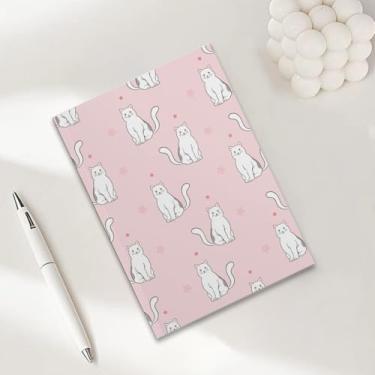 Imagem de Caderno rosa de gato fofo para trabalho, caderno de redação A5 (21 x 15 cm), caderno pautado na faculdade, agenda de viagem forrada para escrever, presentes para amantes de gatos 1
