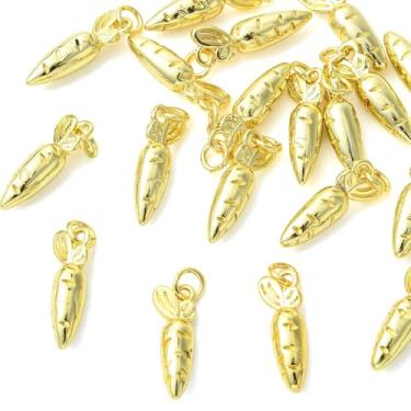 Imagem de UR URLIFEHALL 20 peças de pingentes de cenoura de latão banhado a ouro 18 K de verdade, berloques de vegetais, coelhinho, coelho, páscoa, para fabricação de brincos, pulseiras, colares