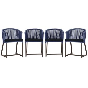 Imagem de 4 Cadeiras De Jantar Noronha Marrom Corda Náutica E12 Trama Azul