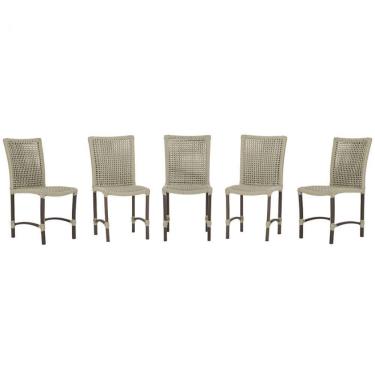 Imagem de 5 Cadeiras De Jantar Cannes De Alumínio Pintura Marrom Trama Rami
