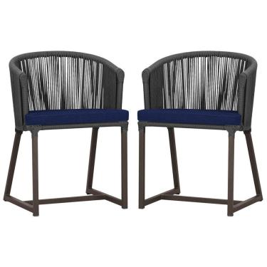 Imagem de 2 Cadeiras De Jantar Noronha Marrom Corda Náutica E10 Trama Preto