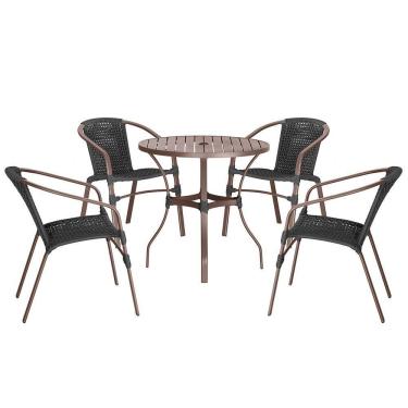Imagem de 04 Cadeiras Floripa E Mesa Roma 80cm Marrom Trama Original Preto