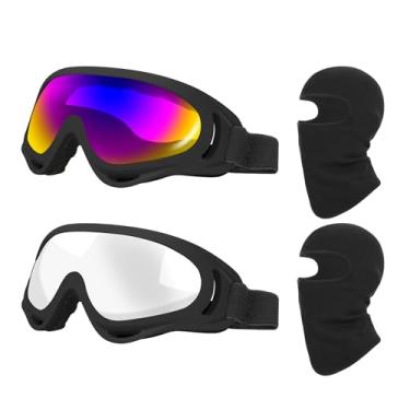 Imagem de LJDJ Óculos de Esqui, Pacote com 2 – Óculos de Proteção Ajustável UV 400 para Motocicleta Esportes ao Ar Livre Óculos Táticos À Prova de Poeira Combate Militar Óculos de Sol para Meninos e Meninas Jovens Homens e Mulheres, Black/Colorful+Silver lens