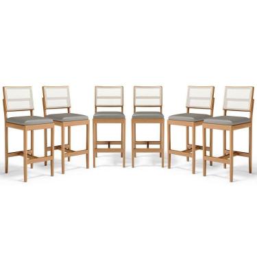 Imagem de Kit Com 6 Banquetas Milena Madeira Maciça Assento Estofado Encosto De Tela Sintética Veludo Chumbo 109