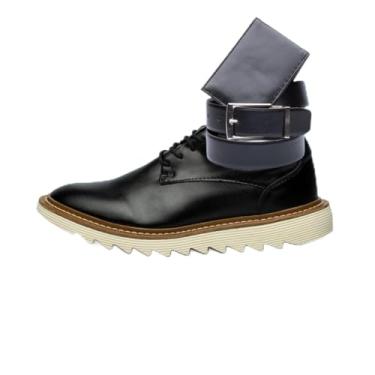 Imagem de ThézB Sapato Social Oxford Masculino em Couro Sintético, Sola Tratorada, Estilo Brogue, com Cinto e Carteira, Marrom (Preto Off, BR, Adulto, Numérico, 41)
