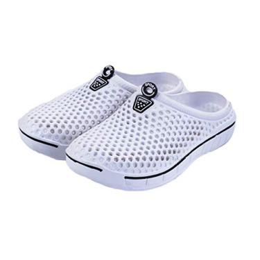 Imagem de Dawwoti Chinelos femininos deslizantes de cor sólida sandália com furo ajustável, Branco, 39 BR