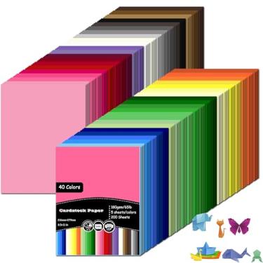 Imagem de 200 folhas de cartolina colorida 21,6 cm x 28 cm, 40 cores sortidas, papel de impressora de cartão de 180 g para impressão, fabricação de cartões, scrapbook, artesanato DIY