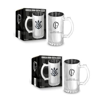 Imagem de Kit 2 Caneca Vidro Reforçado Metalic 480 Corinthians Oficial