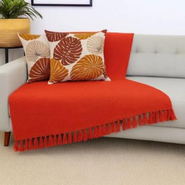 Imagem de Manta Macia para Sofá Grande Algodão Colorida (Laranja, 2,40x1,70 m)