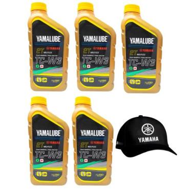 Imagem de Óleo Náutico TCW3 2 Tempos Yamalube Kit 5 Litros + Boné Yamaha