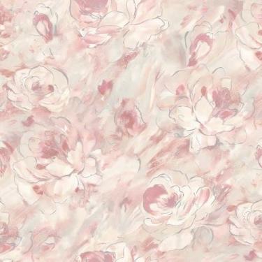 Imagem de Papel de parede floral, papel de parede autoadesivo de flores em aquarela rosa boho papel de parede decorativo removível para quarto, banheiro, prateleira, vinil, 44 x 199 cm