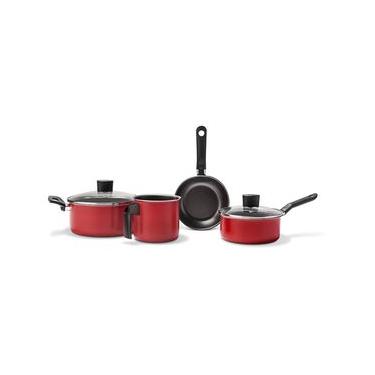 Imagem de Jogo de Panelas Brinox Antiaderente Pro-Flon 4 Peças Garlic Vermelho Vermelho